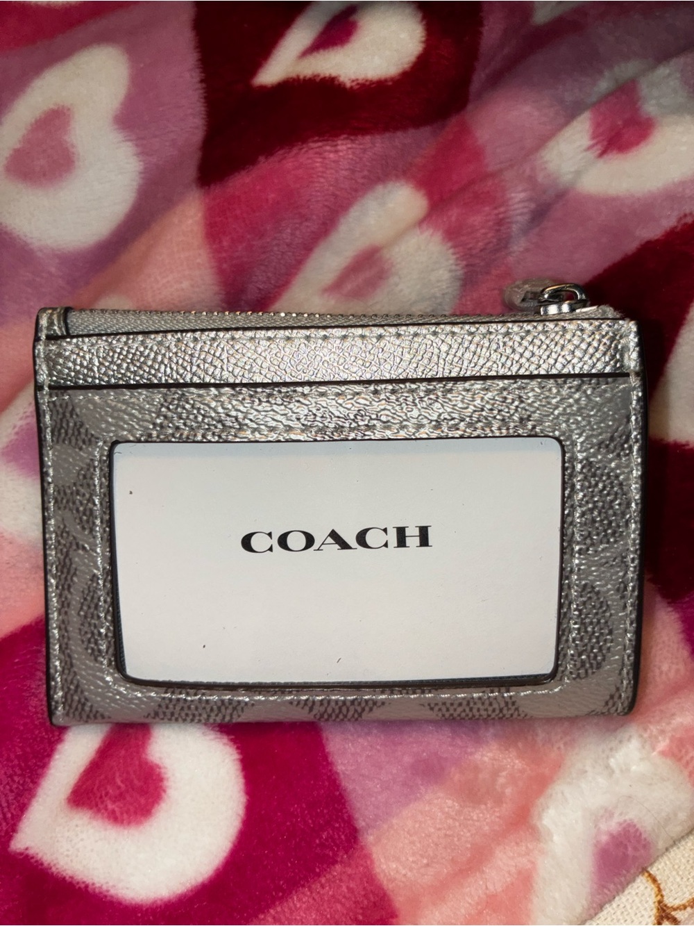 COACH Metallic Silver Leather Card Case Wallet